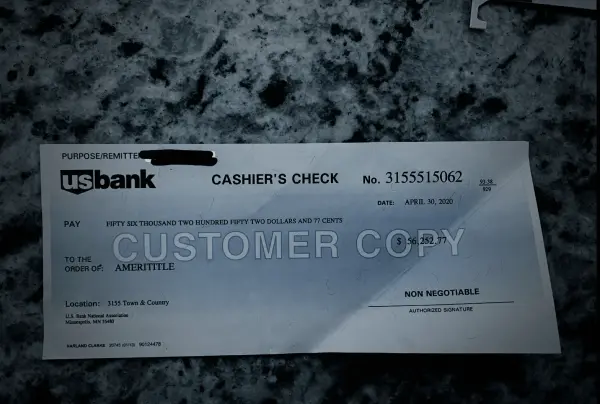 Bank cashier's check